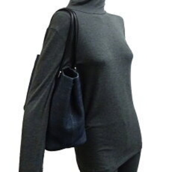 Prada Shoulder Bag Tote Denim Blue Nero Black - Picture 7 of 9